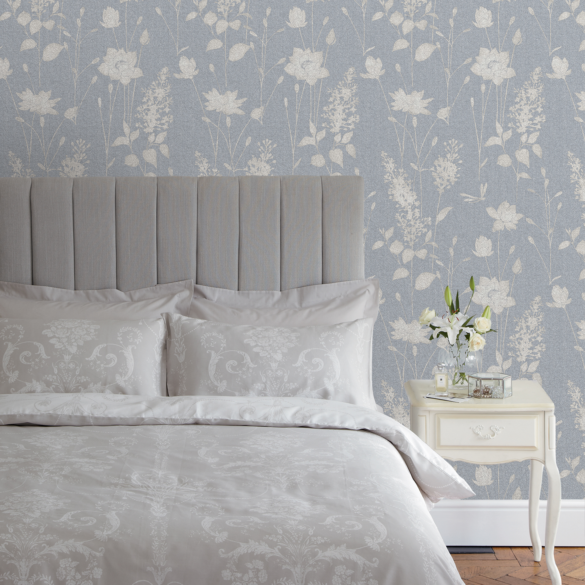 Dragonfly Garden Floral Wallpaper 113343 By Laura Ashley In Chalk Blue